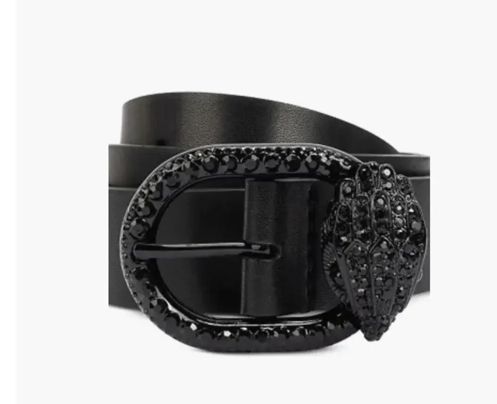 NWT Kurt Geiger London Women's Smooth Black Crystal Belt Eagle Medium/Large